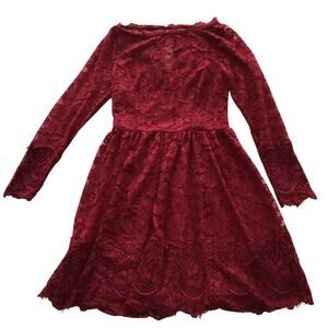 Nordstrom Soieblu Dress Boatneck Sweetheart Keyhole Back Lace Small Deep Red